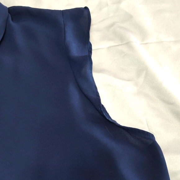 Elle Blouse XXL Cap Sleeve Casual Spring Sheer Embellished Collar Navy Blue - Picture 8 of 12